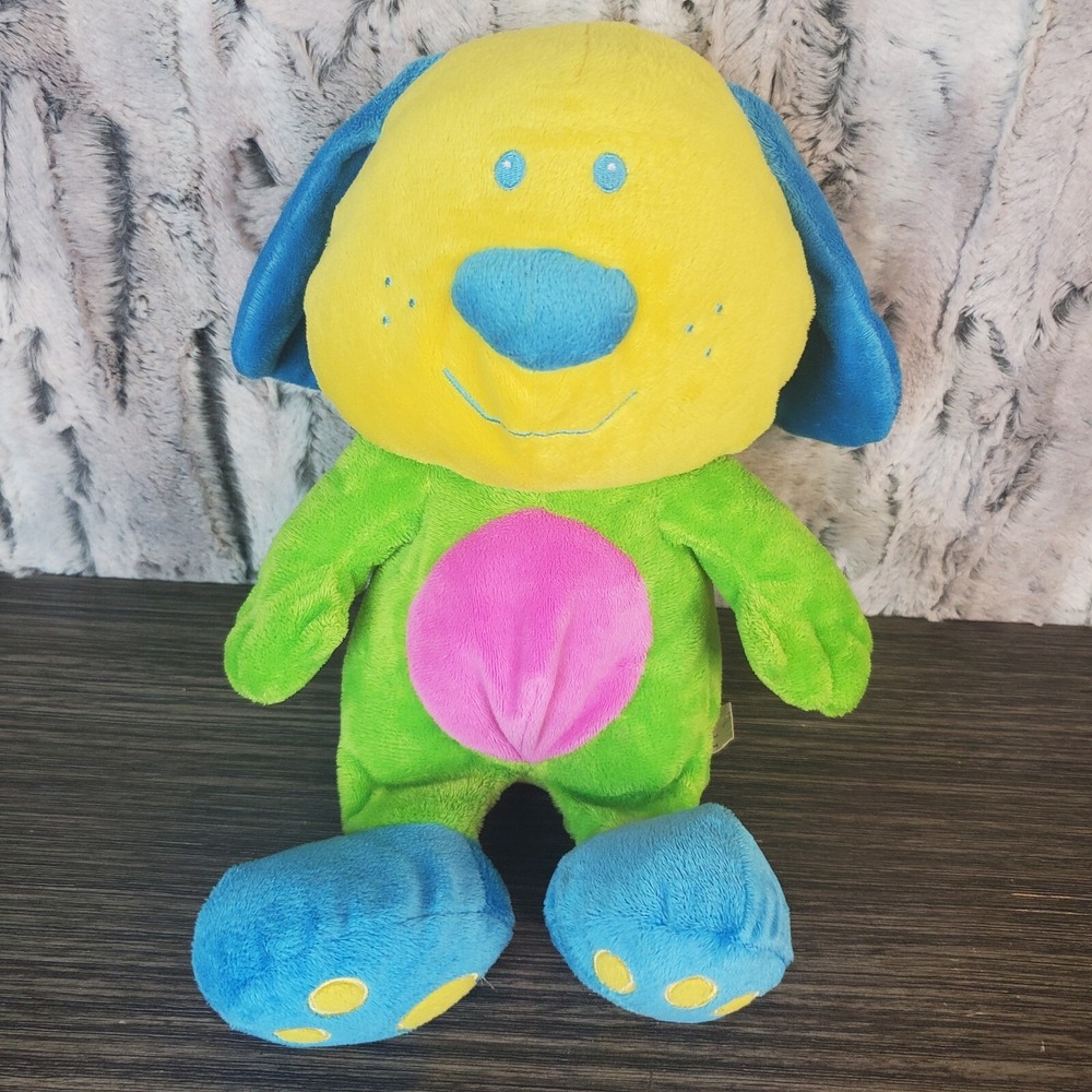 Burton + Burton Multicolored Dog Stuffed Plush Puppy Lime Green, Teal, Yellow